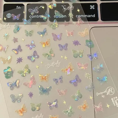 Holographic Butterfly Nail Art Stickers Laser Star Nail Decals Translucent Manicure DIY Stickers For Fingernail Decoration