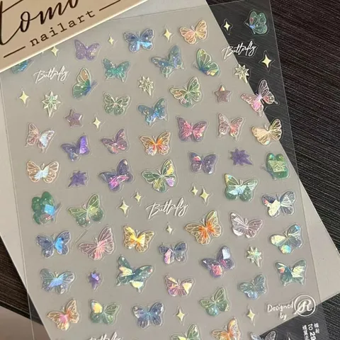 Holographic Butterfly Nail Art Stickers Laser Star Nail Decals Translucent Manicure DIY Stickers For Fingernail Decoration