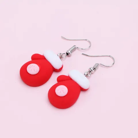 Boucles d'Oreilles Pendantes en Résine de Gant de Noël Faites à la Main Motif Flocon de Neige Douces Cadeau de Fête Bijoux Femme