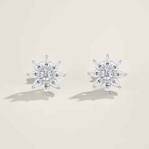 Moissanite Snowflake Stud Earrings For Women S925 Sterling Silver D Color Moissanite Snow Flower Earrings Luxury Jewelry Gift GRA