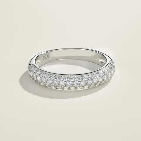 Bague en Argent Sterling 925 avec Moissanite pour Femme Certifiée GRA Couleur D Pureté VVS Bague Superposable Pavage Luxe Minimaliste Bijoux