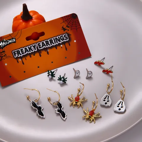 Halloween Earring Collection Women Gothic Bat Spider Pumpkin Ghost Stud Earrings Rhinestone Alloy Jewelry Party Accessories
