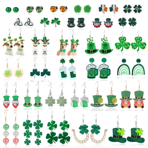 St Patrick's Day Oorbellen Dames Groen Klavertje Shamrock Leprechaun Bierpul Legering Emaille Hangende Oorbellen