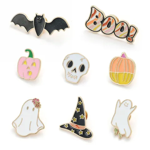 Broche en Émail d'Alliage de Zinc d'Halloween Dessin Animé Drôle Fantôme Citrouille Chauve-Souris Crâne Chapeau de Sorcière Bijoux