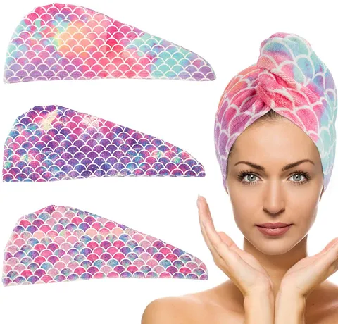 Microfiber Quick Drying Hair Cap Gradient Fish Scale Print Bath Towel Absorbent Hair Wrap Cap For Women Bathroom Home