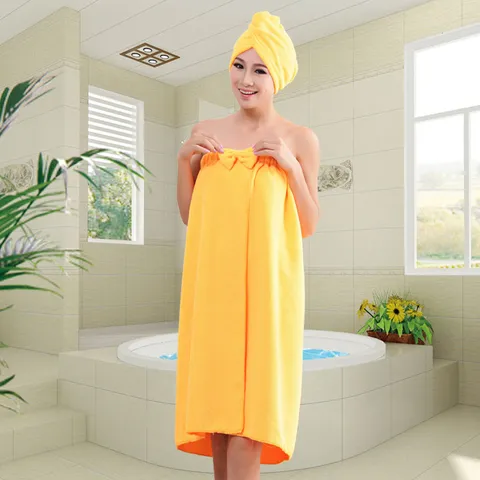 Microfiber Bow Bath Towel And Dry Hair Cap Set Soft Absorbent Strapless Bath Skirt Wearable Bathrobe For Women