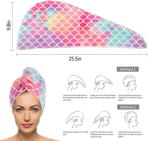 Microfiber Quick Drying Hair Cap Gradient Fish Scale Print Bath Towel Absorbent Hair Wrap Cap For Women Bathroom Home