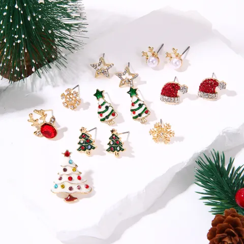 Kerst Oorknopjes Zinklegering Strass Emaille Kerstboom Eland Sneeuwvlok Peperkoekman Oorbellen Voor Dames Feestdagen Sieraden