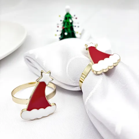 Portatovaglioli a Cappello di Natale in Lega di Zinco Smalto Rosso Fibbie per Tovaglioli per Decorazione Tavola Hotel Festa Casa