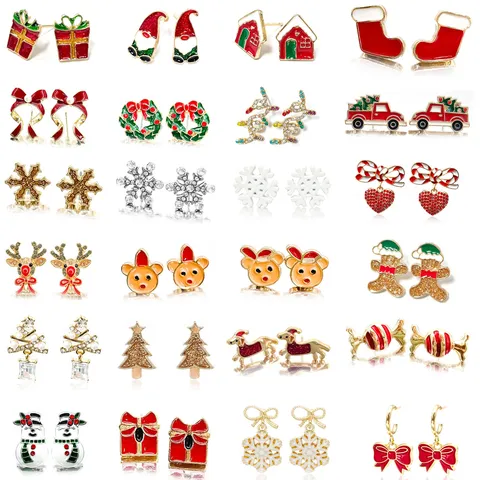 Kerst Oorknopjes Zinklegering Emaille Kerstman Rendier Sneeuwvlok Sieraden Voor Vrouwen Vakantie Feest Decoratie