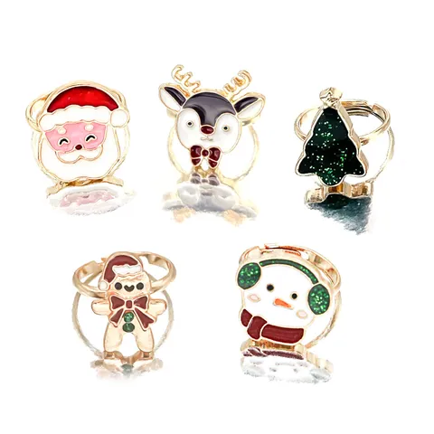 Verstellbare Cartoon Weihnachtsringe Für Kinder Zinklegierung Emaille Weihnachtsmann Schneemann Rentier Baum Lebkuchenmann Mädchen Schmuck