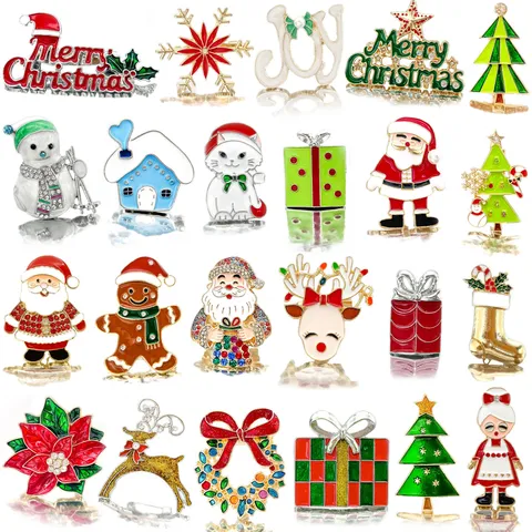 Kerst Emaille Brosje Pins Zinklegering Kerstman Eland Strass Speld Feestelijke Kleding Sieraden Accessoires Voor Vrouwen Mannen