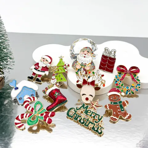 Kerst Emaille Brosje Pins Zinklegering Kerstman Eland Strass Speld Feestelijke Kleding Sieraden Accessoires Voor Vrouwen Mannen