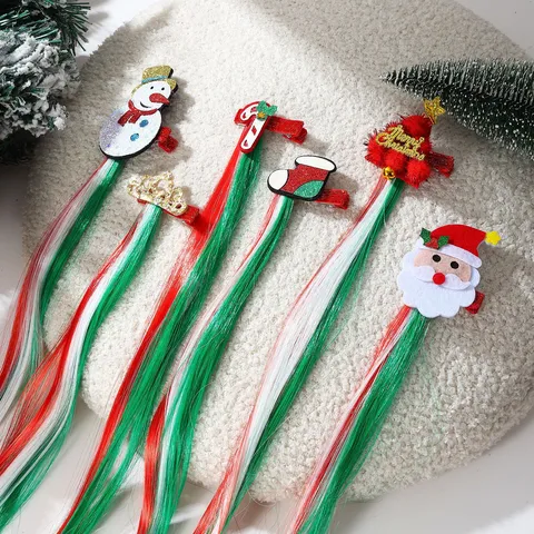 Kerst Kinderen Pruik Haarclip Kerstman Sneeuwpop Kerstboom Glitter Gekleurd Synthetisch Haar Vlecht Clip Festival Accessoire