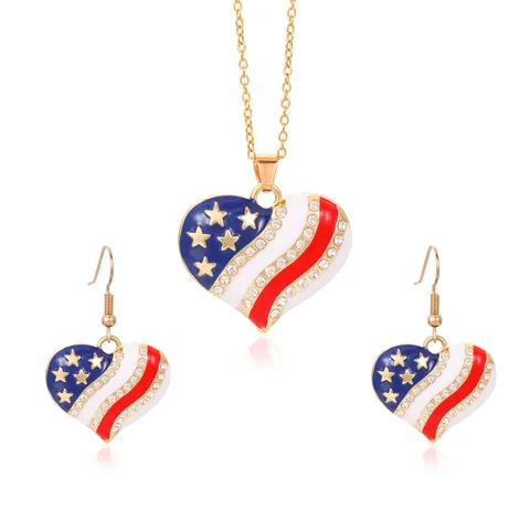 USA Onafhankelijkheidsdag Legering Strass Emaille Ketting Oorbellen Sieraden Ketting En Oorbellen Voor Amerikaanse Vlag Viering Unisex