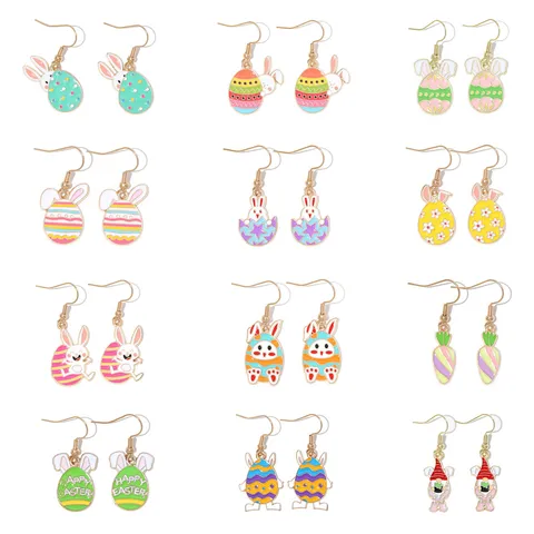 Pasen Emaille Oorbellen Zinklegering Konijn Ei Wortel Hanger Oorbellen Voor Vrouwen Vakantie Feest Decoratie Cadeau