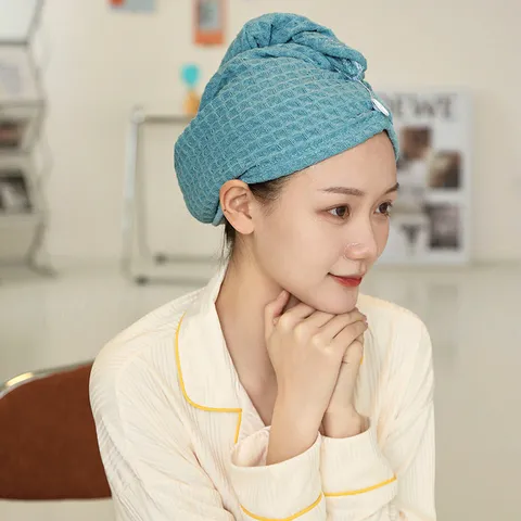 Waffle Weave Dry Hair Cap Thickened Super Absorbent Quick Drying Shower Head Towel Bath Wrap For Women Daily Hair Care