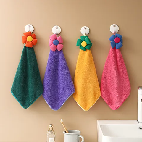 Coral Fleece Hand Towel Cartoon 3D Flower Absorbent Hanging Towels Kitchen Bathroom Quick Drying Washcloth