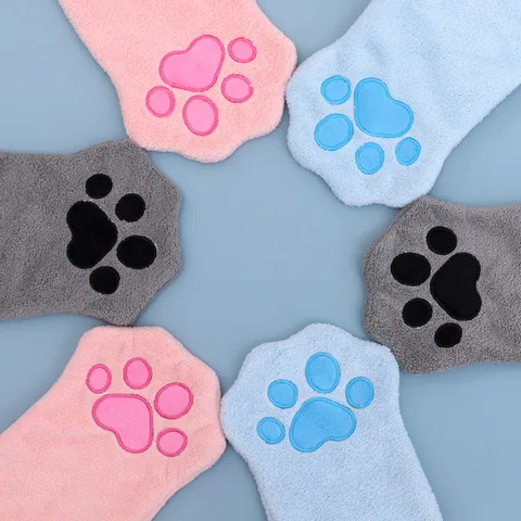 Pet Bath Towel Cat Dog Absorbent Quick Drying Cleaning Supplies Cute Paw Shape Coral Fleece Soft Glove Pet Towel