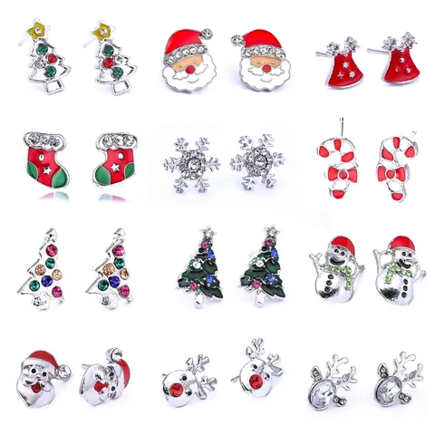 Kerst Legering Emaille Strass Oorknopjes Voor Vrouwen Kerstman Kerstboom Rendier Sneeuwvlok Sieraden Cadeau