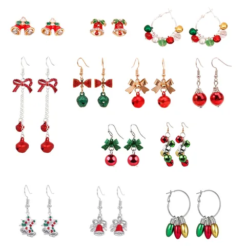 Creatieve Kerst Emaille Legering Bel Gloeilamp Oorbellen Voor Vrouwen Feestelijke Rood Groen Strass Strik Sieraden Cadeau