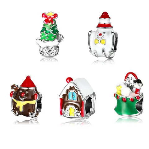 DIY Christmas Charms Beads For Jewelry Making Alloy Enamel Santa Claus Tree Gingerbread House Snake Chain Bracelet Accessories