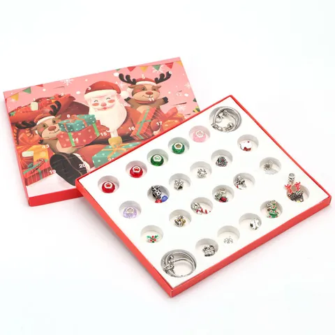 Calendario de Adviento de Navidad Cuenta Regresiva de 24 Días Kit de Fabricación de Pulseras DIY para Niños Caja Sorpresa de Regalo con Dijes de Esmalte y Diamantes de Imitación