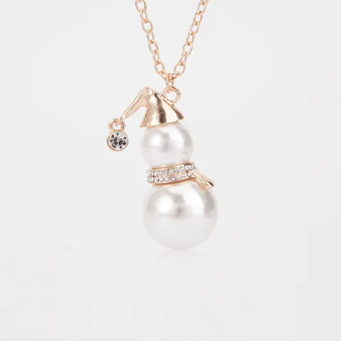 Collier Pendentif Bonhomme de Neige de Noël Alliage Perle Artificielle Strass Chaîne de Pull Longue pour Femmes Cadeau Bijoux