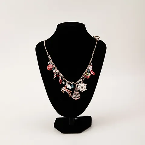 Christmas Alloy Enamel Drip Oil Bracelet Necklace For Women Snowflake Tree Deer Pendant Festive Jewelry Gift Gold Color