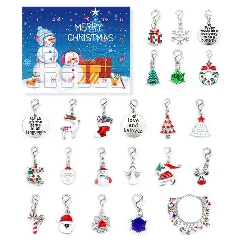 Christmas Advent Calendar Countdown DIY Bracelet Jewelry Blind Box Set Alloy Enamel Santa Elk Pendants Kids Gift