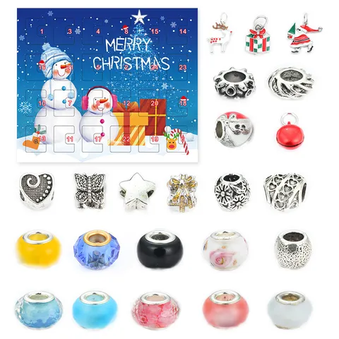 Calendario dell'Avvento DIY di Natale Set Scatola Regalo Gioielli Braccialetto per Donna Ragazze Kit Creazione Bracciale Countdown 24 Giorni Con Charms Perline