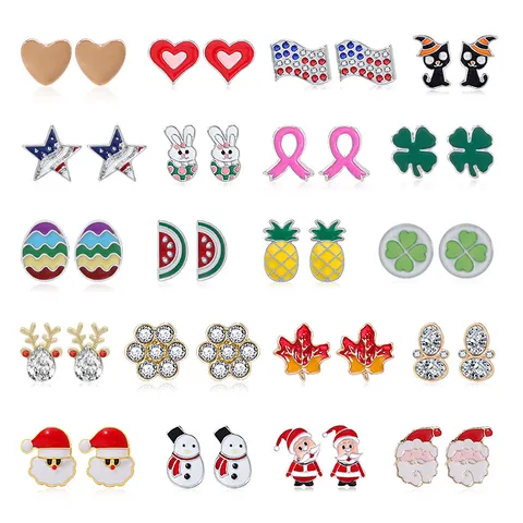 Westerse Creatieve Feestelijke Emaille Legering Oorknopjes Kerst Pasen Halloween Oorbellen Voor Vrouwen Mode Strass Sieraden Cadeau