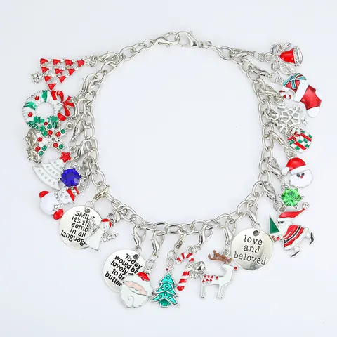 Christmas Advent Calendar Countdown DIY Bracelet Jewelry Blind Box Set Alloy Enamel Santa Elk Pendants Kids Gift