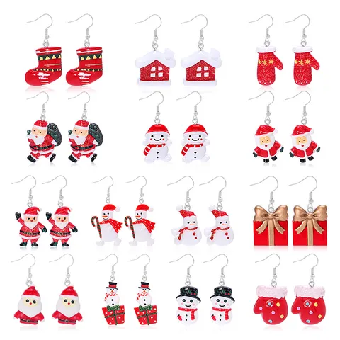 Zoete Cartoon Hars Kerst Oorbellen Voor Vrouwen Meisjes Kerstman Rendier Sneeuwpop Kerstboom Bel Hanger Oorbellen Vakantie Feest Sieraden