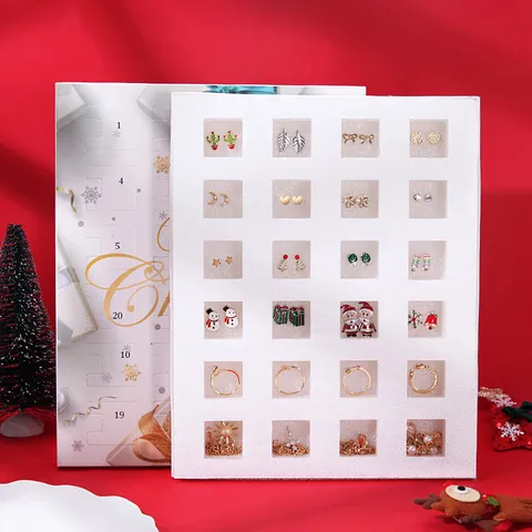 Christmas Advent Calendar Blind Box Jewelry Set For Women Alloy Rhinestone Earrings Necklace Ring Bracelet Set Festive Gift