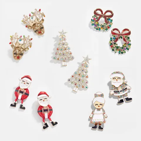 Weihnachtsserie Legierung Strass Ohrringe Weihnachtsmann Rentier Kranz Weihnachtsbaum Ohrstecker Für Damen Festlicher Schmuck