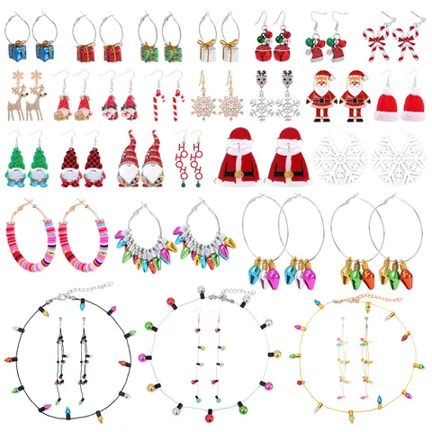 Kerst Oorbellen Voor Vrouwen Acryl Strass Kerstman Sneeuwvlok Creatieve Gloeilamp Kabouter Geschenkdoos Oorbellen Sieraden