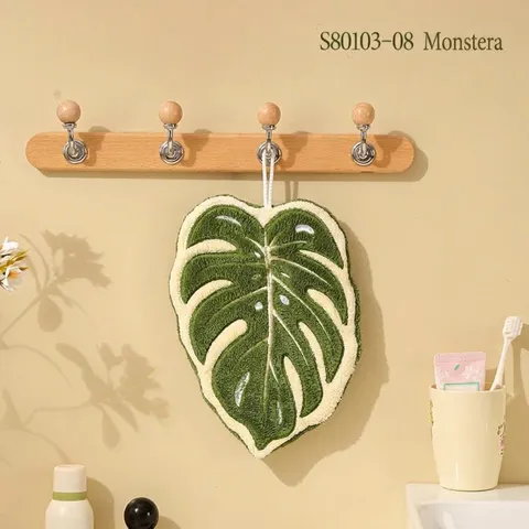 Tropische Monstera Blatt Hängendes Handtuch Korallenvlies Verdickt Absorbierend Schnelltrocknend Reinigungstuch Für Küche Bad
