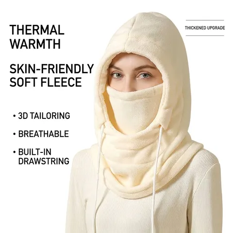 Winter Warm Balaclava Integrated Hood Mask Neck Warmer Windproof Thickened Fleece Hat For Outdoor Cycling Skiing Men Women