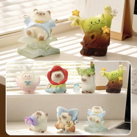 Creative Mao Mao PAI Vitality Series Blind Box Cute Resin Cat Figures Desktop Ornament Mini Animal Statue Gift For Kids Home Decor
