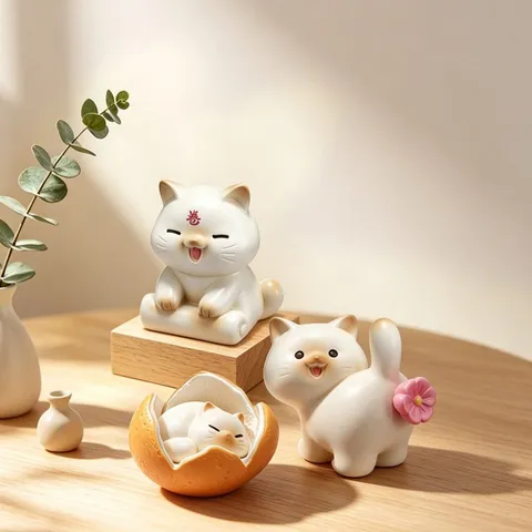 Mignonne Figurine de Chat Série Meow Boîte Aveugle Statue d'Animal Miniature en Résine pour Décoration de Bureau Cadeau Créatif