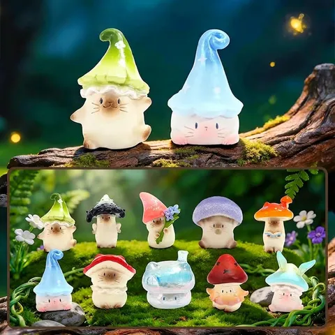 Boîte Aveugle Série Fantasy Mushroom Cat Jouet Tendance Figurine en Résine Chat Dessin Animé Champignon Ornement de Bureau Collection Cadeau