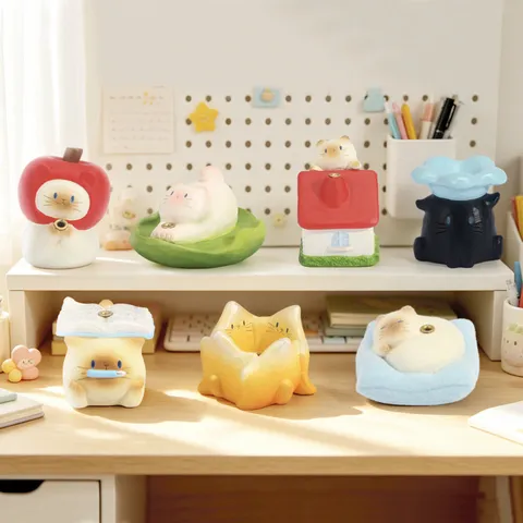Cute Cat Incense Stick Holder Resin Figurine Blind Box Healing Style Animal Desktop Ornament Creative Home Decor Accessory Collection