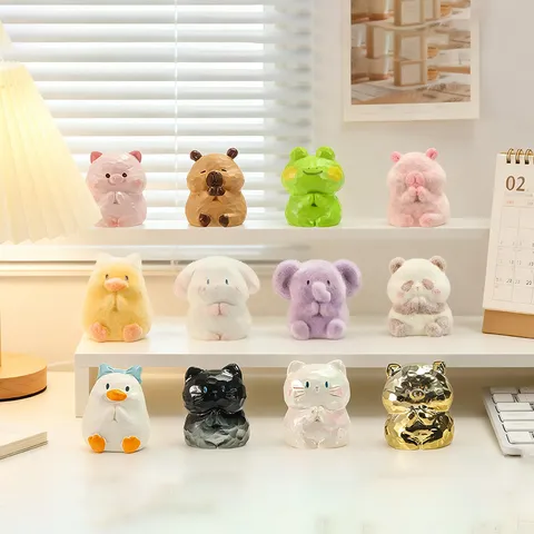 FOFO Animal Zen Series Resin Figurine Mini Blind Box Praying Pose Cartoon Animal Statues Healing Style Desk Ornament Gift For Friends Adults