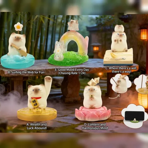 Figurine Chat PAi en Résine Boîte Mystère Support de Téléphone Statue de Bureau Mignonne Porte Encens Zen Veilleuse Ornement de Bureau Cadeau