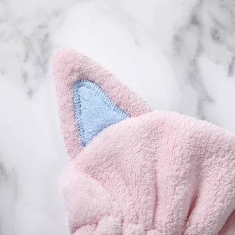Cartoon Cat Ear Hair Drying Cap Absorbent Coral Fleece Quick Dry Shower Hat For Women Girls Home Bathroom Spa Gift
