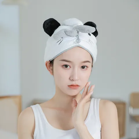 Cartoon Animal Coral Fleece Hair Drying Cap Soft Absorbent Quick Drying Cute Bath Towel Turban For Women Hair Care