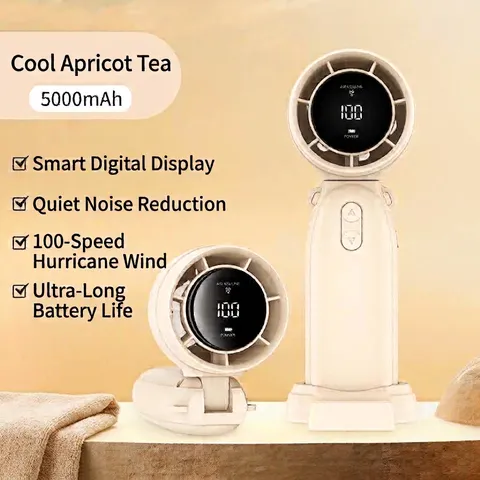 Ventilateur Portable de Bureau 5000mAh Batterie Affichage Numérique 100 Vitesses Mini Ventilateur Pliable Rechargeable USB