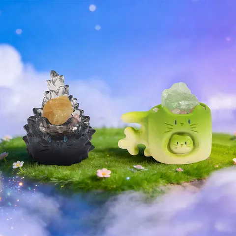 Boîte Mystère Chat Mignon Série Sea Energy Figurine en Résine Ornement de Bureau Animal Océanique Avec Décoration de Cristal