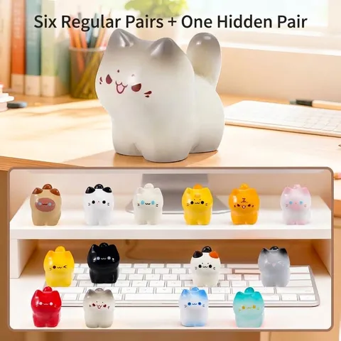Cute Cartoon Cat Resin Figurine Blind Box Miniature Animal Statue Desktop Ornament Surprise Gift For Office Home Decor